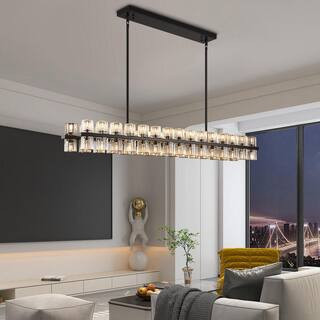 60-Light 54 in. Black Crystal Chandelier Dimmable LED Kitchen Island Rectangle Bedrooms, Living Rooms (Includes Bulbs) | The Home Depot