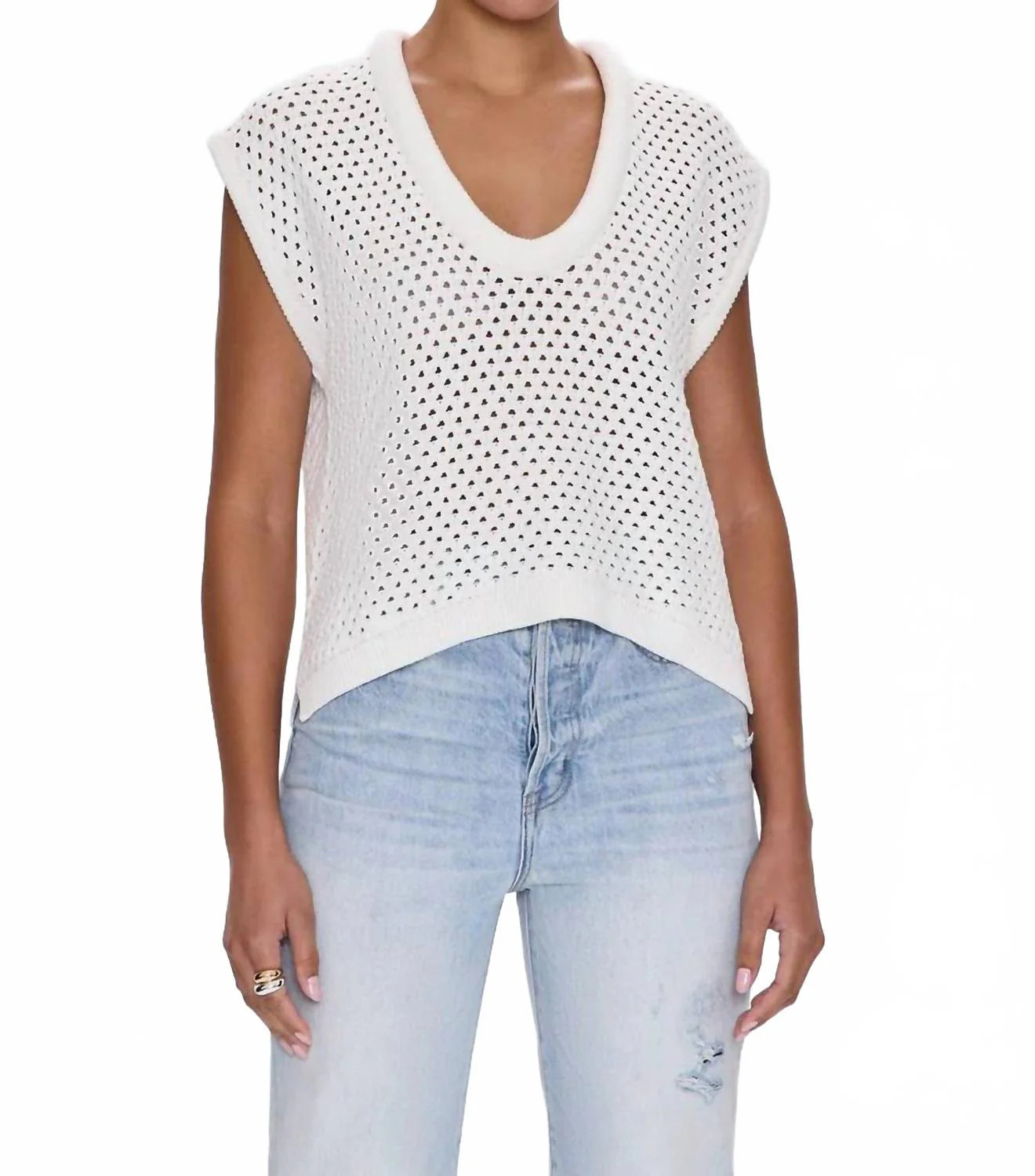 Beck Open Knit Cropped Sweater In White | Shop Simon