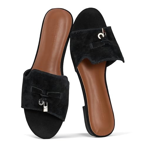 Project Cloud 100% Genuine Leather Sandals Women Dressy - Non-Slip Womens Sandals with Memory Foam Insole Slides for Women Footwear - Lightweight Flat Sandals for Women 2026 (Cannes, BLKSDE,8M) | Amazon (US)