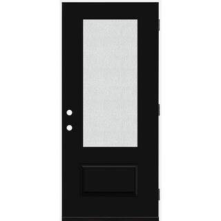 Legacy 36 in. x 80 in. 3/4 Lite Rain Glass LHOS Black Finish Fiberglass Prehung Front Door | The Home Depot