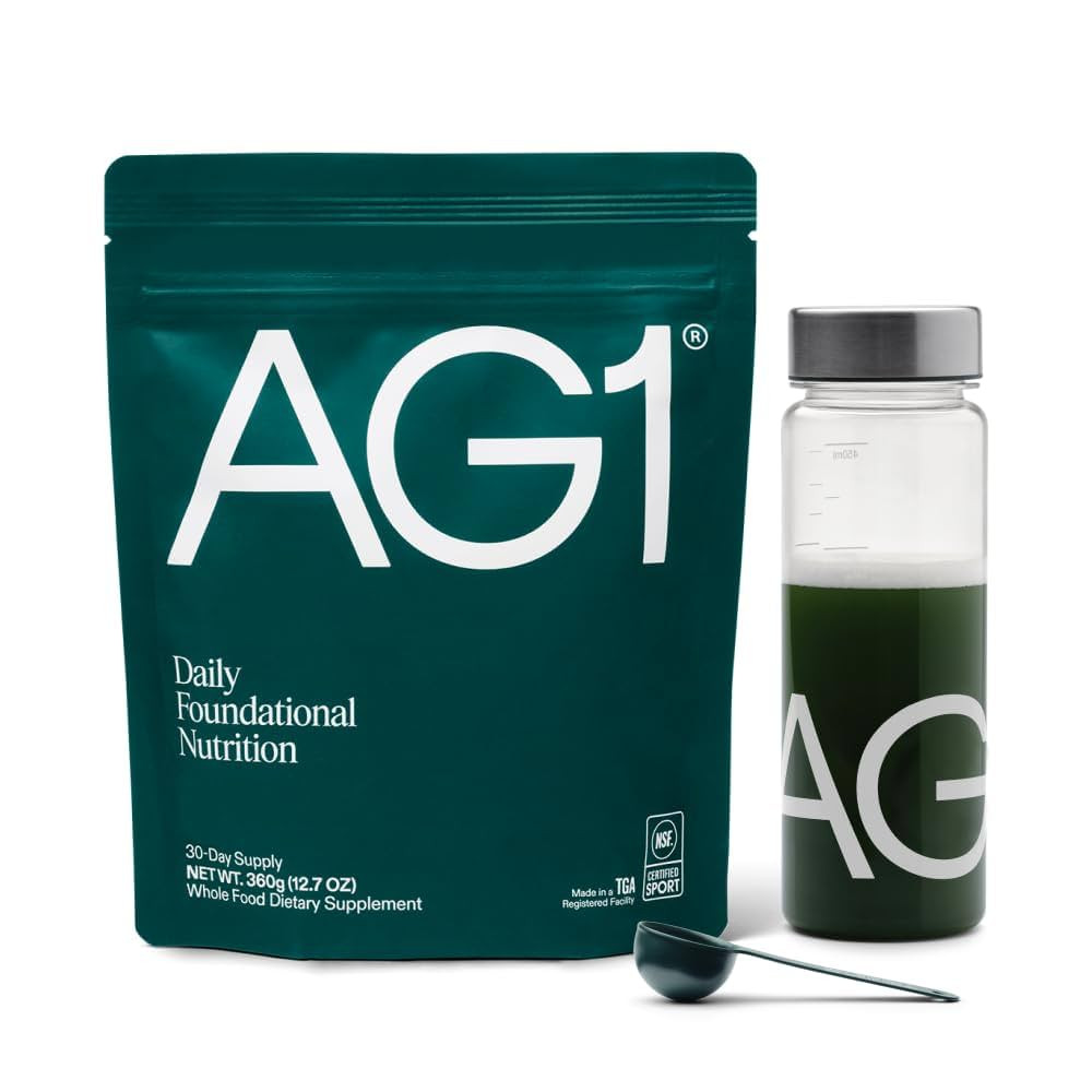 AG1 Greens Powder Supplement | Improve Gut Health | Multivitamin, Probiotic, Gluten Free, Vegan and Keto Friendly | Shaker & Scoop Included | 75 Vitamins (Athletic Greens), Classic Formula | Amazon (US)