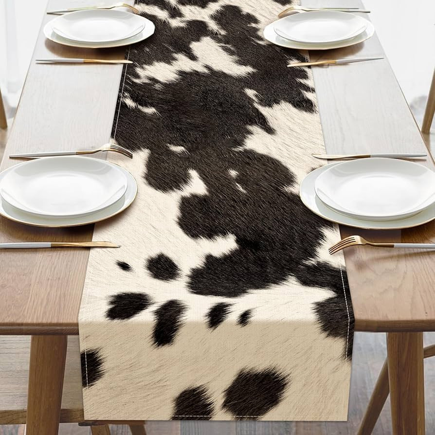 Cow Print Dining Table Runner, Black Western Cottage Country | Amazon (US)