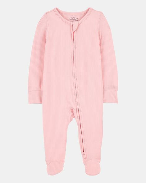 Baby Girl Solid 2-Way Zip PurelySoft Sleep & Play Pajamas - Pink | Carter's Inc