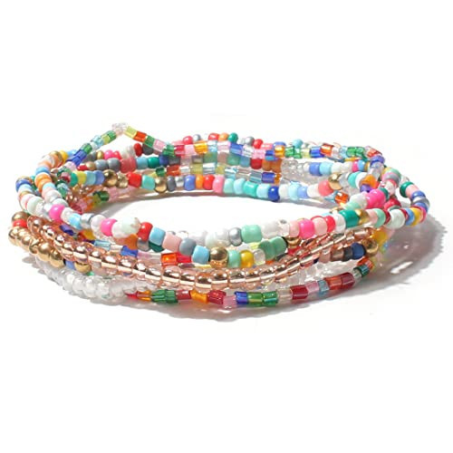 5-6pcs Handmade Bohemian Stackable Bead Bracelets Set for Women Layered Stretch Bangles Bracelets Boho Multicolor Seed Vaction Wristbands Jewelry-colorful | Amazon (US)