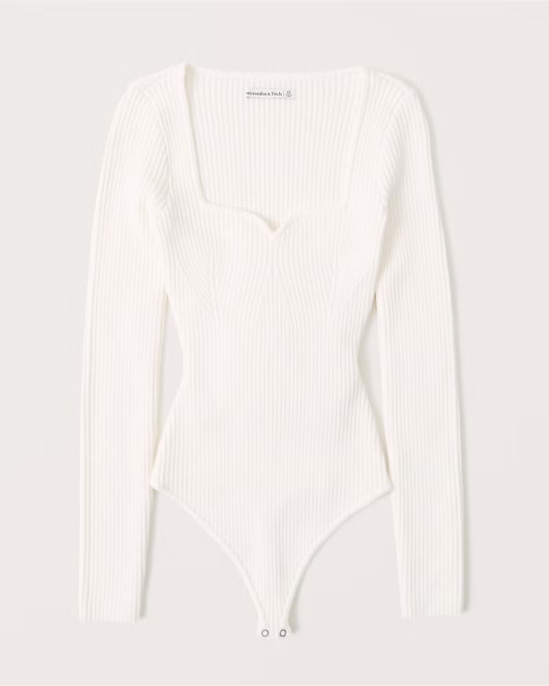Abercrombie & Fitch Women's Long-Sleeve Sweetheart Sweater Bodysuit in Off White - Size XL | Abercrombie & Fitch (US)
