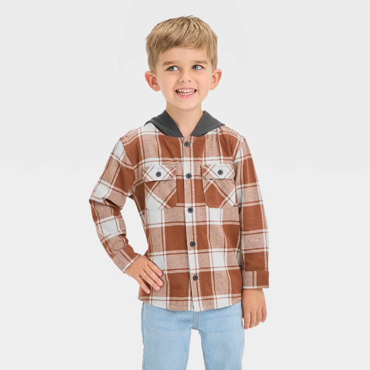 Toddler Boys' Long Sleeve Hooded Flannel Shirt - Cat & Jack™ | Target