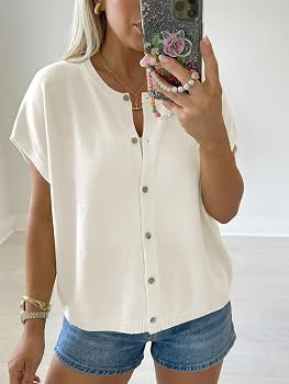 Saodimallsu Womens Oversized Cardigans Summer Short Sleeve Lightweight Knit Button Down Crew Neck... | Amazon (US)
