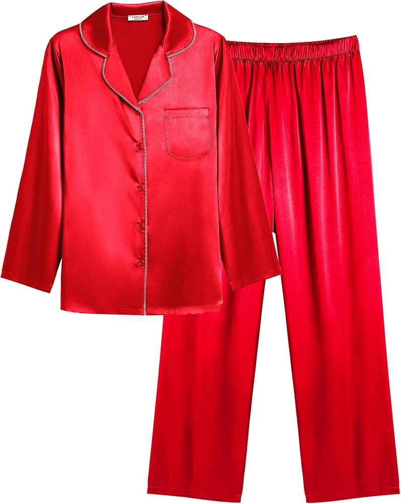 Ekouaer Pajamas For Women Set Silk Pjs 2 Piece Satin Sleepwear Long Sleeve Button Down Lounge Set... | Amazon (US)