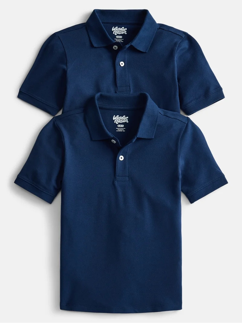 Wonder Nation Boys School Uniform Short Sleeve Pique Polo Shirt, 2-Pack, Size 4-18 & Husky | Walmart (US)