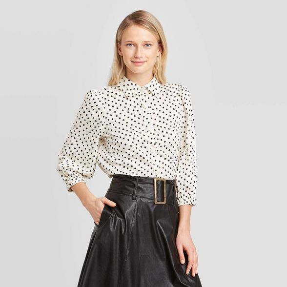 Women's 3/4 Sleeve Collared Femme Utility Blouse - Who What Wear™ | Target