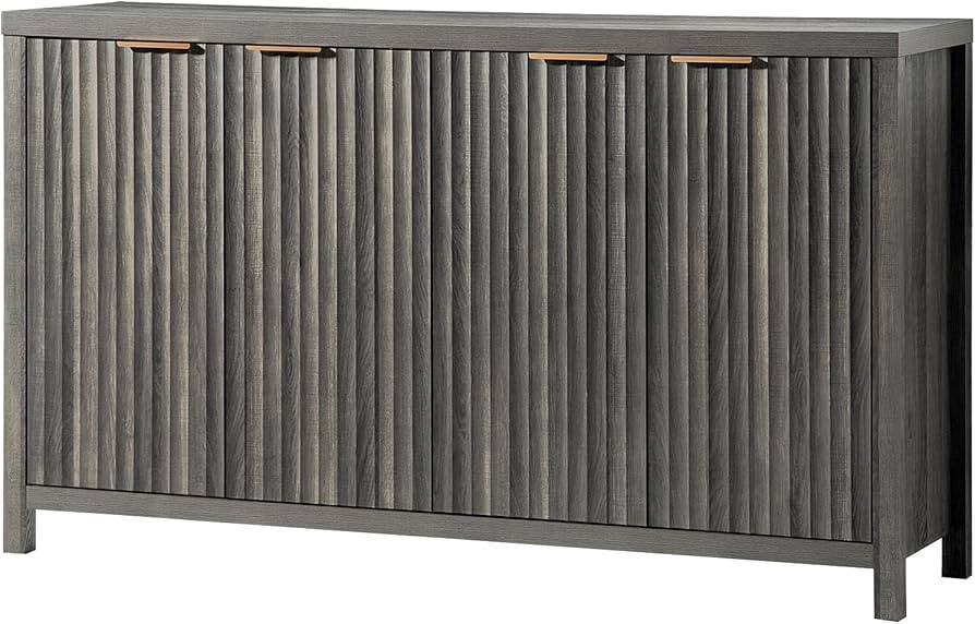 Fluted Buffet Cabinet with Storage, 56" Large Sideboard Modern Credenza with 4 Doors & Adjustable... | Amazon (US)