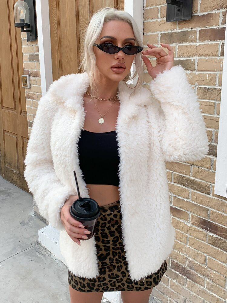 Eilly Bazar Open Front Teddy Coat | SHEIN