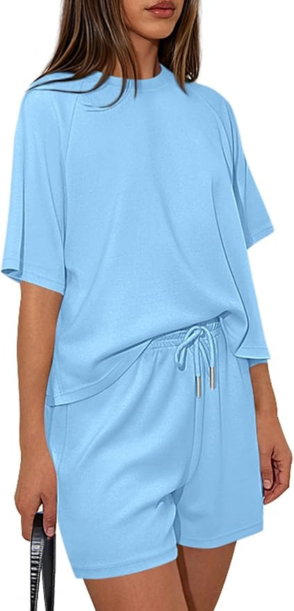 PRETTYGARDEN Women 2 Piece Lounge Sets Short Sleeve Shirts Workout Tops Shorts Matching Clothing ... | Amazon (US)