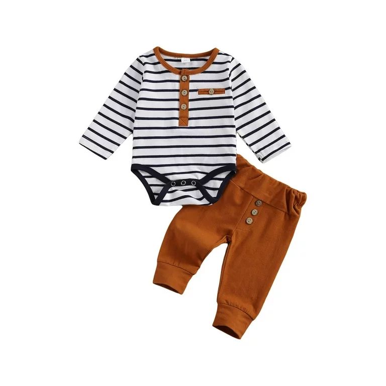 IZhansean Newborn Baby Boy Fall Winter Clothes Striped Romper Bodysuit Pants 2Pcs Outfits Yellow ... | Walmart (US)