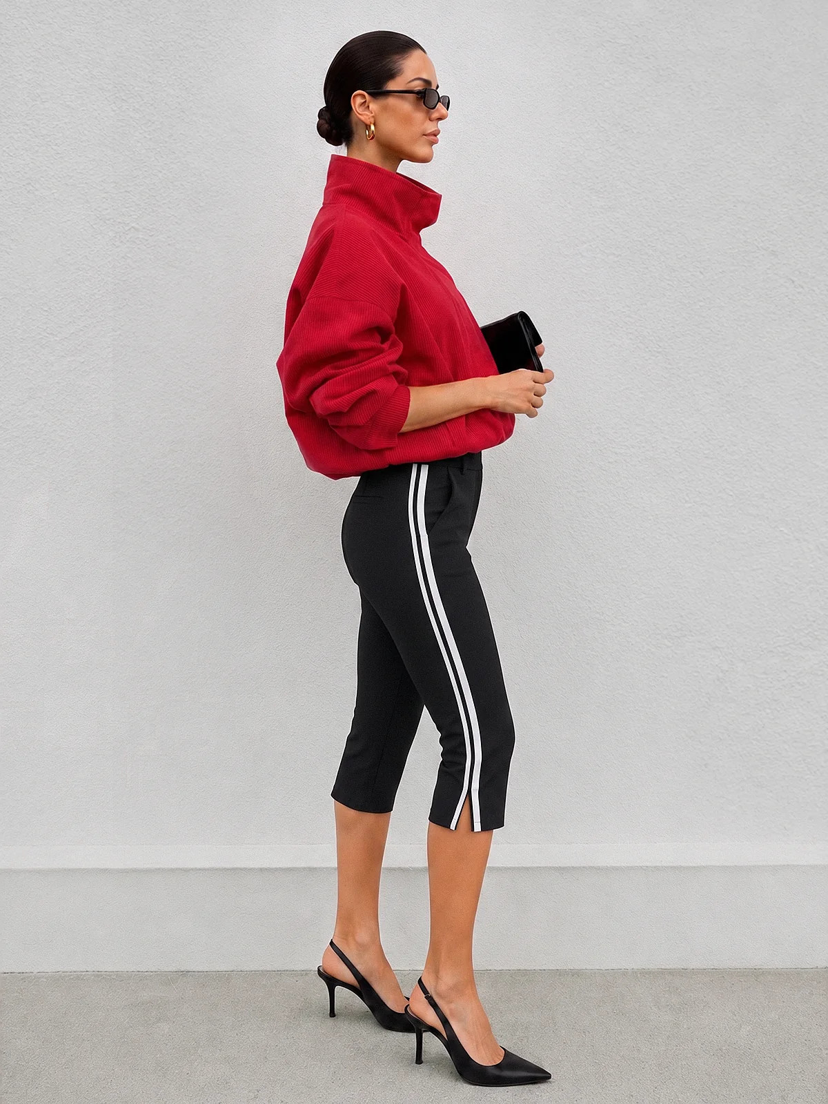 Slit Hem Side Stripe Capri Pants | Commense
