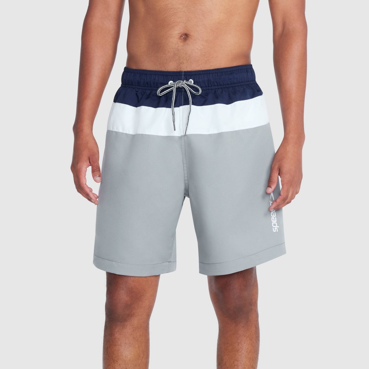 Speedo Men's 7" Tri-Colorblock Swim Shorts - Gray/White/Navy Blue | Target