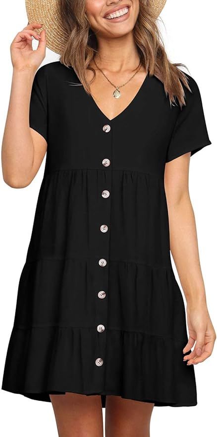 FOWSMON Women's Tunic Dress Cute Printed V Neck Long Sleeve Casual Swing Ruffle Dress | Amazon (US)