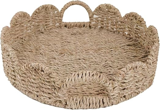 GYASVWU Seagrass Scalloped Tray with Handles,Round Rattan Serving Trays for Coffee Table,Woven Tr... | Amazon (US)