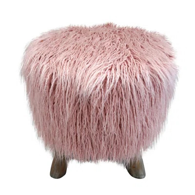 Pink Faux Fur Stool W/White Washed Legs House of Hampton Color: Pink | Wayfair North America