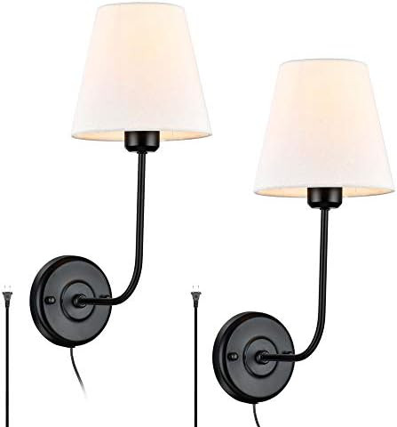 2 Pack Plug-in Cord Wall Sconce, CHICLUX Industrial Wall Light Fixtures with Flared Fabric Shade ... | Amazon (US)