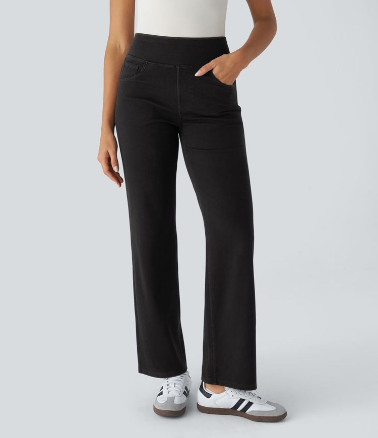 Women’s Halara Flex™ High Waisted Multiple Pockets Straight Leg Stretchy Knit Work Jeans - Ha... | HALARA