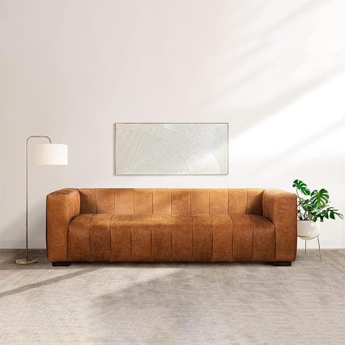 POLY & BARK Canale 86" Sofa in Full-Grain Pure-Aniline Italian Leather in Cognac Tan | Amazon (US)