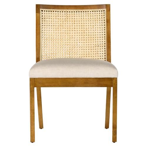 Annette Modern Classic Brown Cane Wood Frame White Performance Dining Side Chair | Kathy Kuo Home
