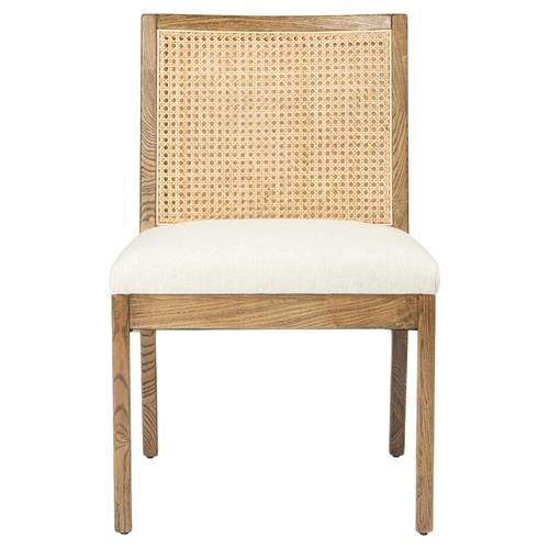 Annette Modern Classic Brown Cane Wood Frame White Performance Dining Side Chair | Kathy Kuo Home