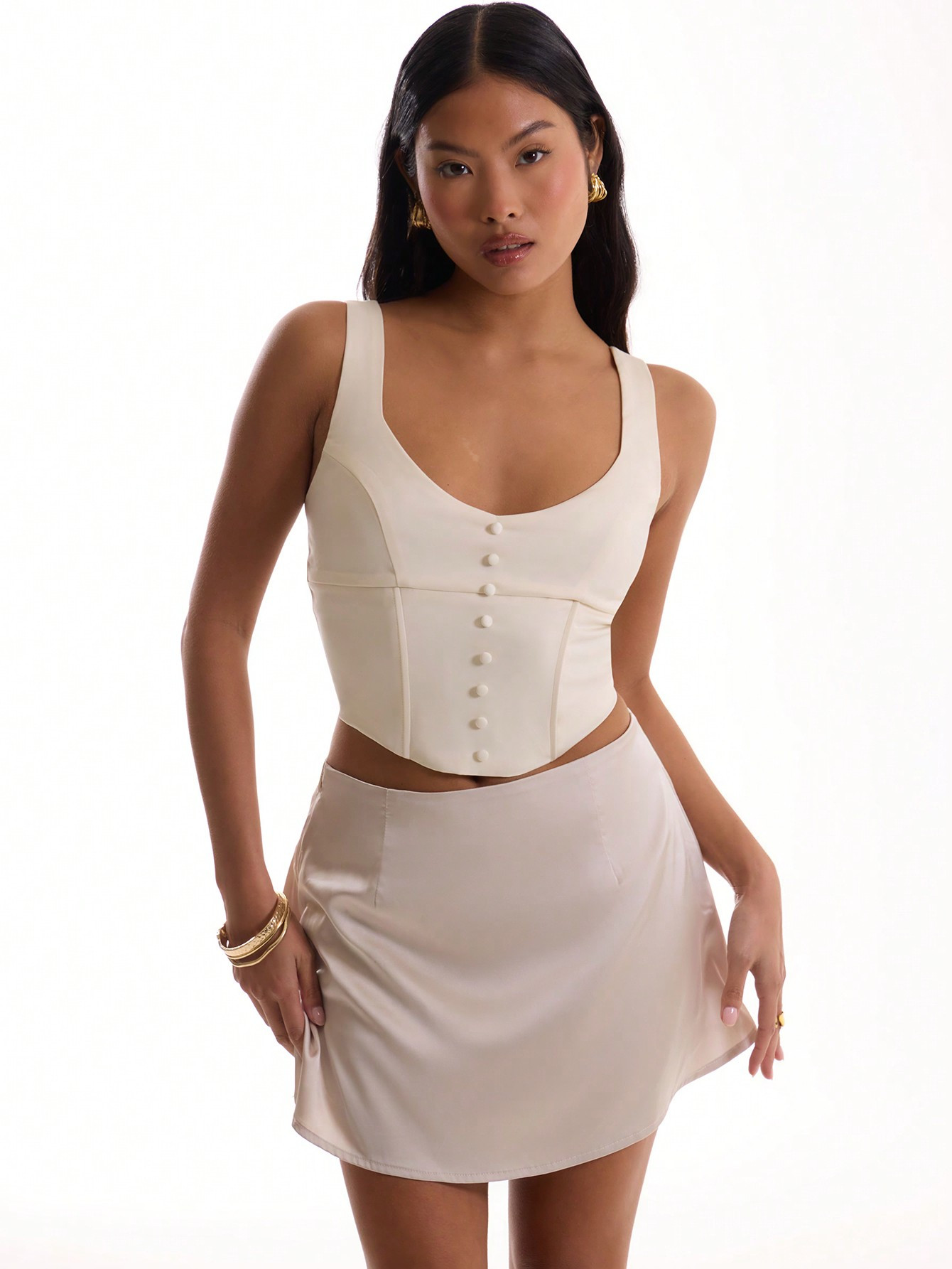 MUSERA Satin Button Front Corset | SHEIN USA | SHEIN