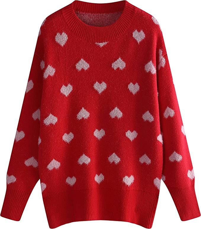 Gihuo Women's Heart Sweater Crewneck Vatines Kawaii Sweater | Amazon (US)