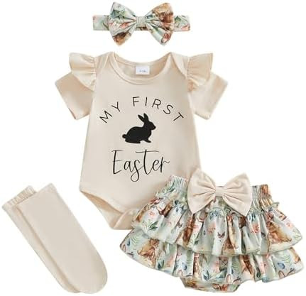 Kuriozud My First Thanksgiving Outfit Baby Girl Turkey Romper Bodysuit+Ruffle Tutu Shorts Bloomer... | Amazon (US)