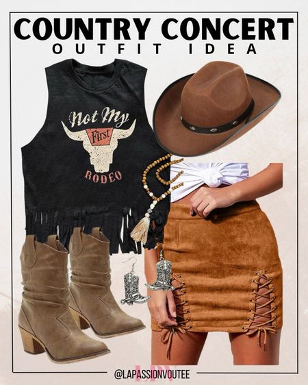 Embrace your inner cowgirl with a suede skirt, rodeo tank top, and classic cowboy boots. Add a touch of Texas flair with statement cowboy boots earrings. Perfect for dancing and making memories under the stars! 

#LTKFestival #LTKStyleTip #LTKFindsUnder100