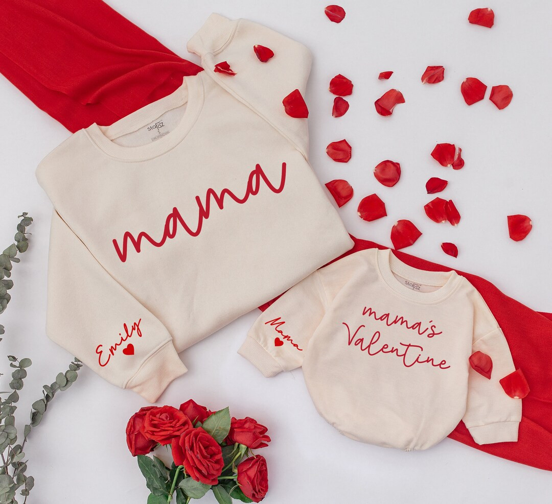 Personalized Mama and Mama's Valentine Sweatshirt, Mom and Baby Matching Shirt, Daughter Kid Swea... | Etsy (US)