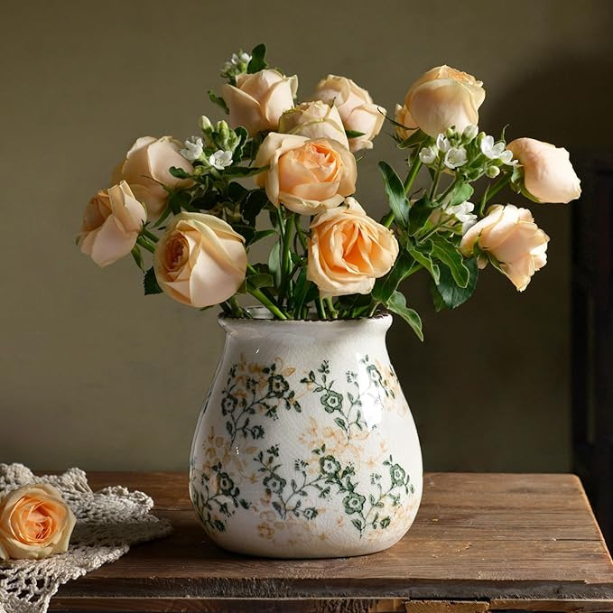 Vintage Flower Vase, Chinoiserie Floral Ceramic Vase for Home Decor, Green and White Decorative V... | Amazon (US)