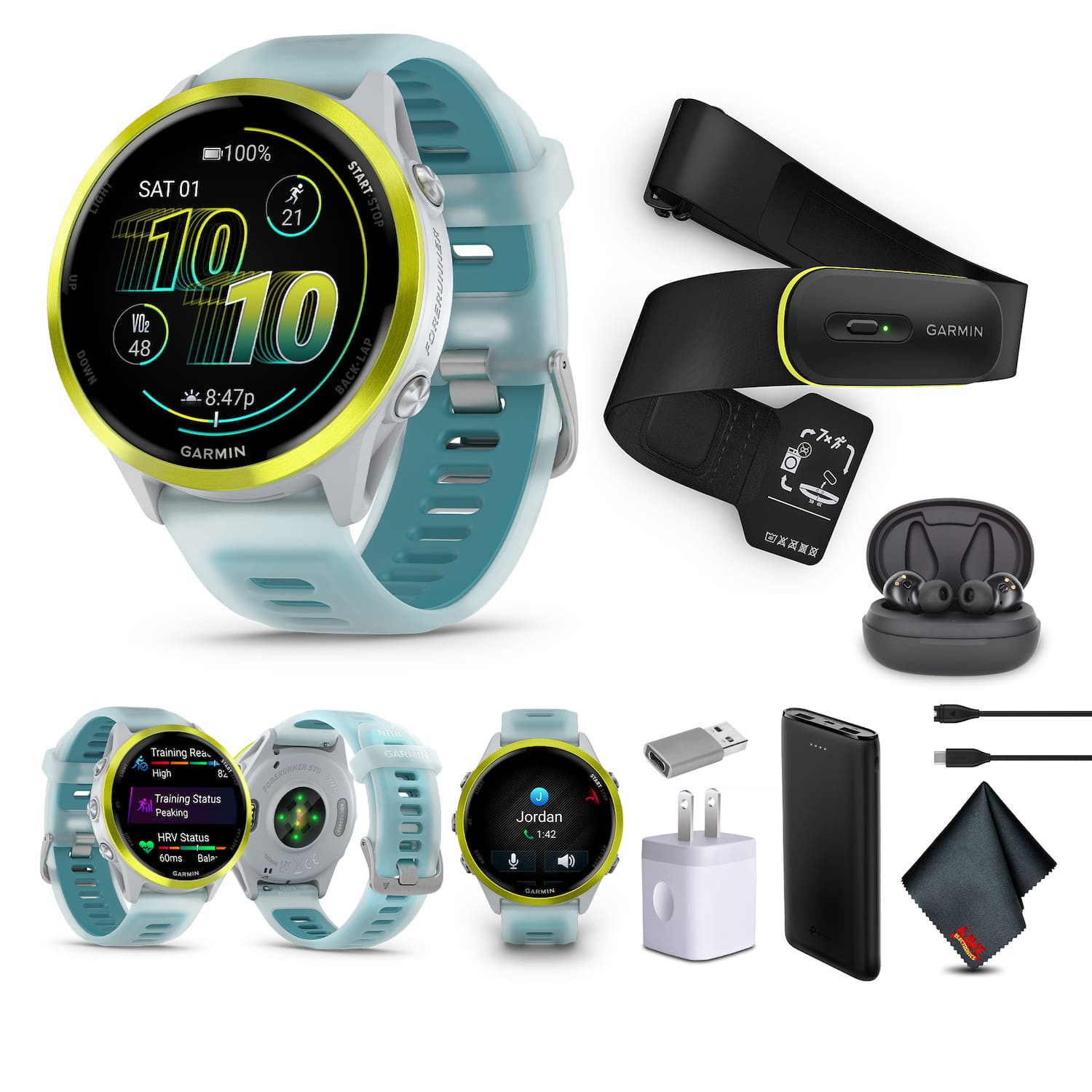 Garmin - Forerunner 570 – 47MM, Amp Yellow Aluminum with Translucent Whitestone/Turquoise Band​ , Air Pro TWS EarBuds - Yellow - (2025) | Best Buy U.S.