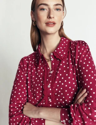 Boden Women's Lace Frill Blouse in Red | Size 12 | Boden (US)