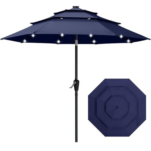 ABCCANOPY 10FT Solar Led Patio Umbrella 3-Tiers(Navy Blue) | Amazon (US)