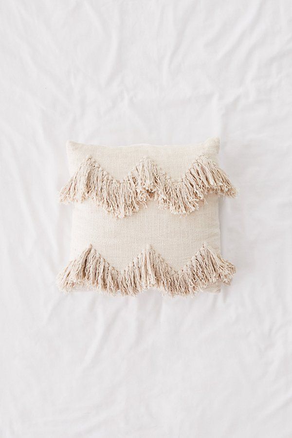 Sadie Fringe Throw Pillow - White 18X18 at Urban Outfitters | Urban Outfitters (US and RoW)