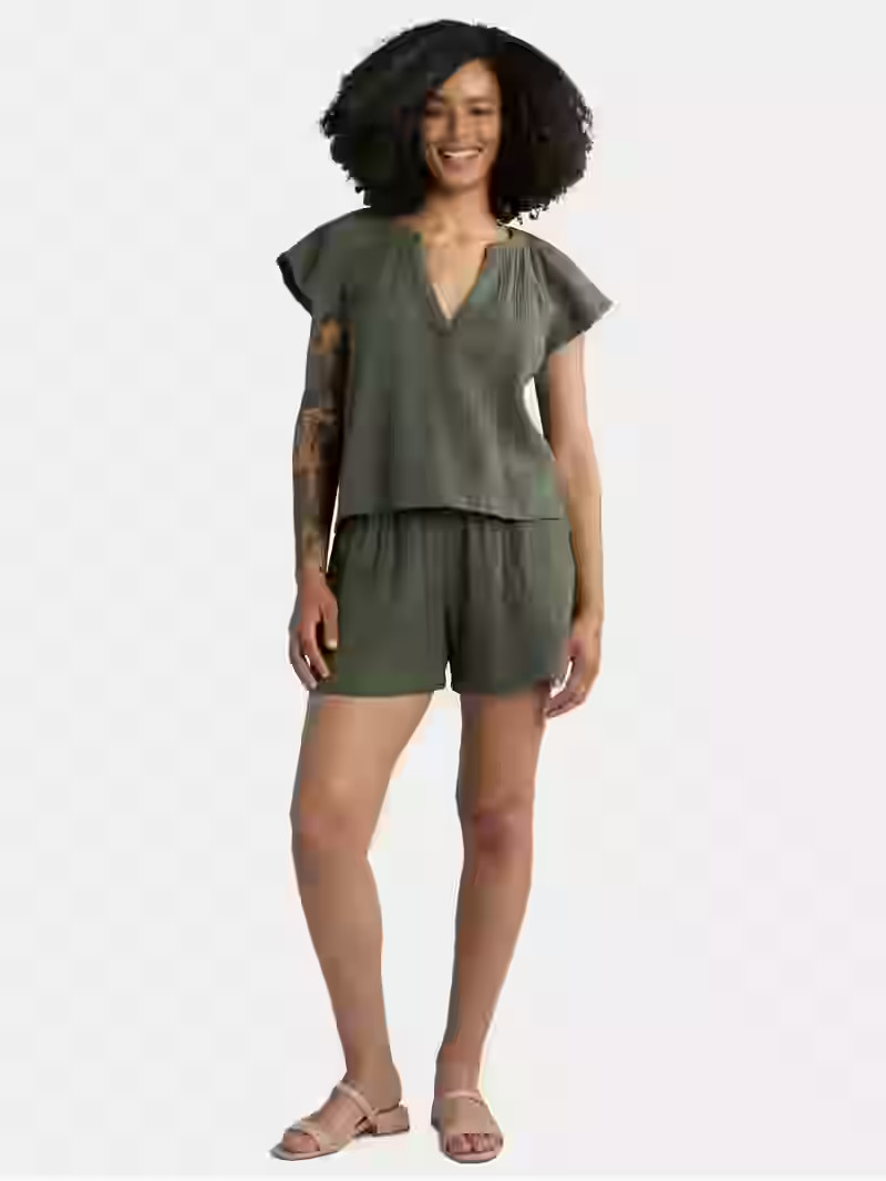 Time and Tru Women's Double Cloth Short Set, Sizes XS-XXXL | Walmart (US)