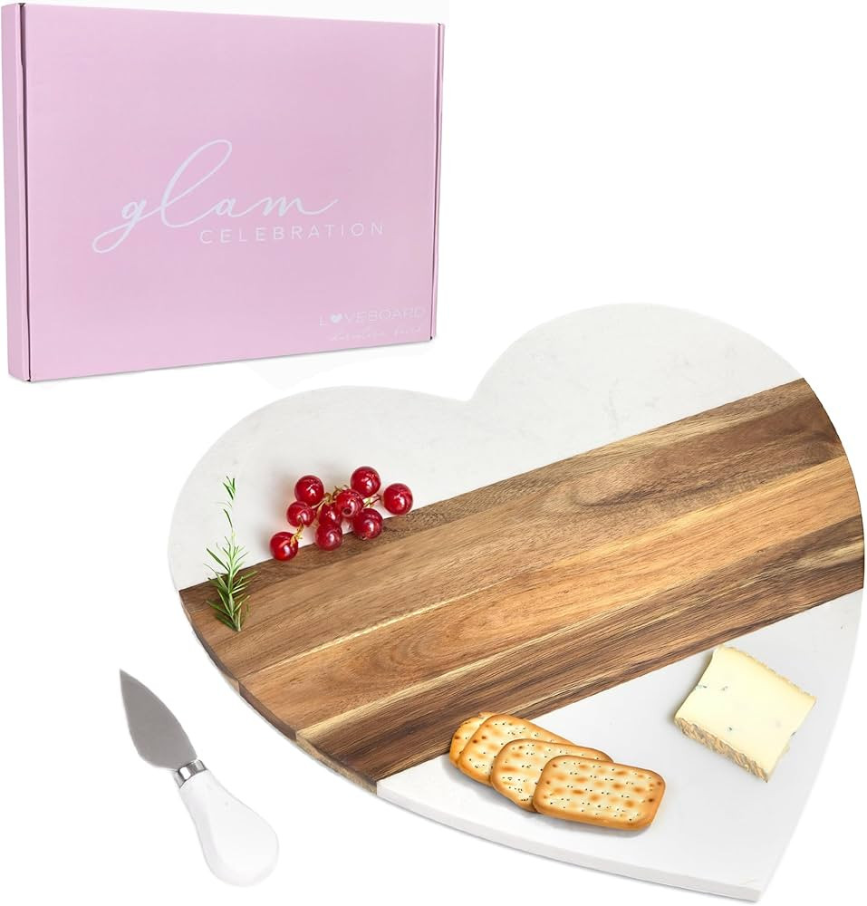 Heart Shaped Charcuterie Board, Acacia Wood And Marble Charcuterie Board Personalized With Cheese... | Amazon (US)