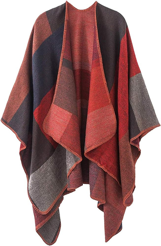 Lacavocor Women's Warm Shawl Wrap Cape Winter Cardigan Sweaters Open Front Poncho | Amazon (US)