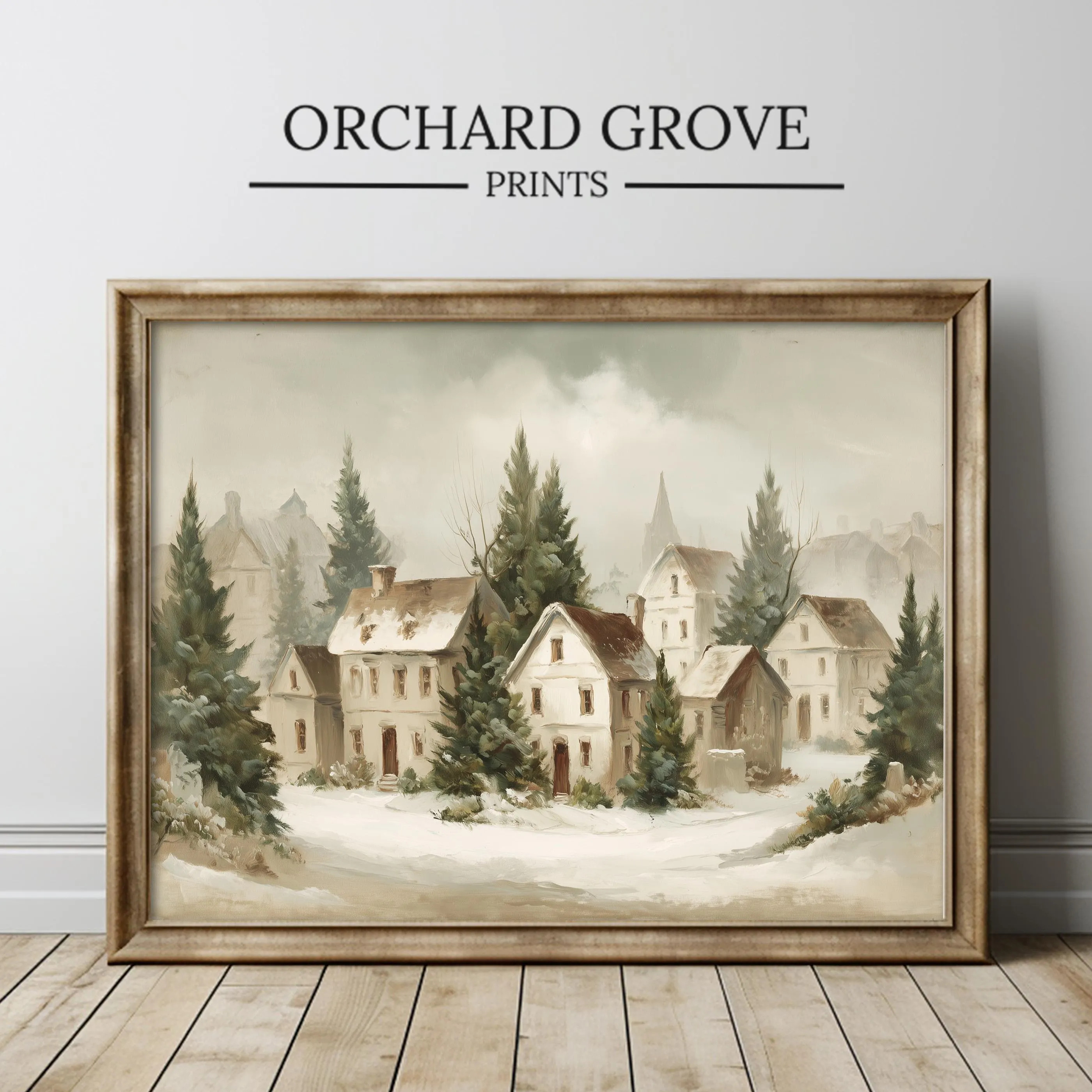 Rustic Christmas Village Print, Snowy Winter Landscape Art, Farmhouse Holiday Wall Decor, Cozy Winter Cottage, Scandi Christmas Art 487 | Etsy (Global)
