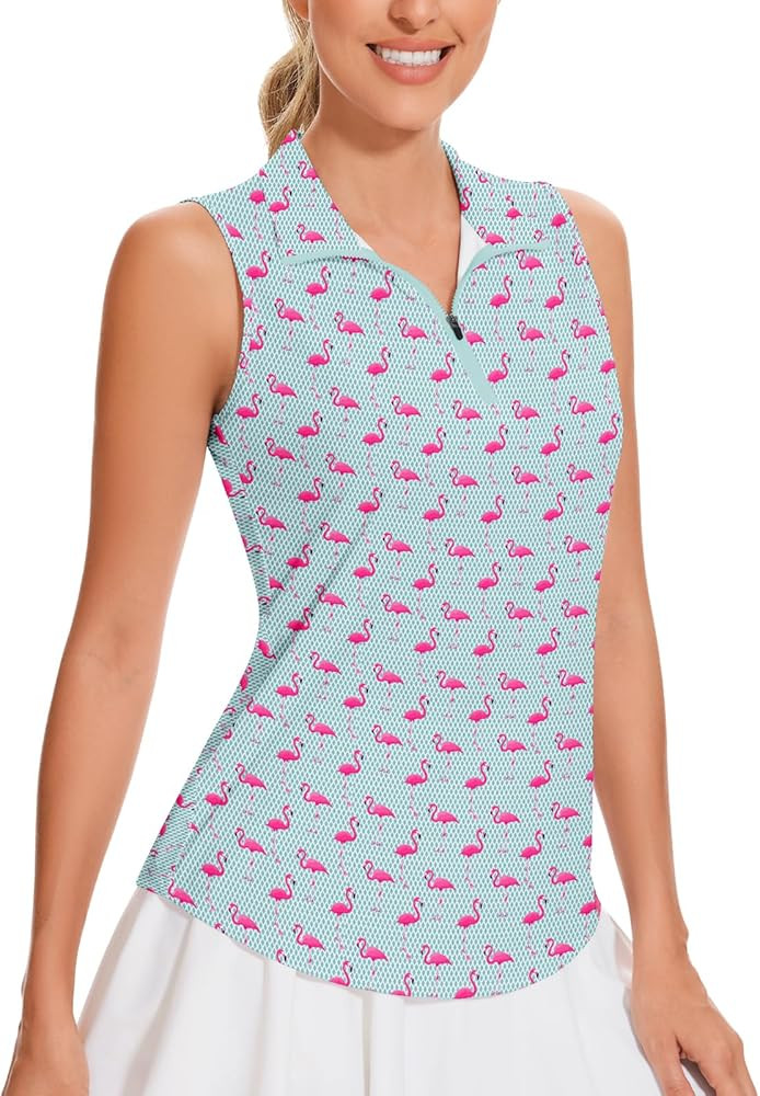 Soneven Women's Sleeveless Golf Polo Shirts Zip Up Tennis Shirt Dry Fit Tank Tops Athletic Shirt | Amazon (US)