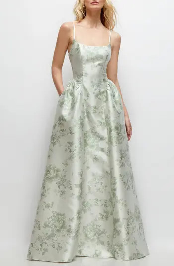Dessy Collection Floral Sleeveless Satin Ballgown | Nordstrom | Nordstrom