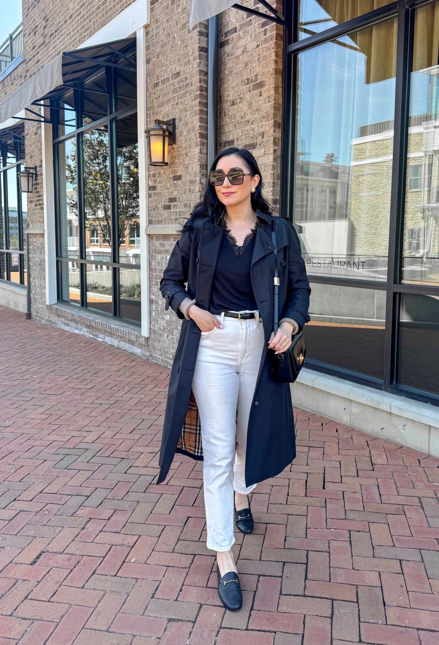 Spring neutrals 🖤🤍🤎

Black trench coat size 6
Black top with lace trim
Tan cardigan size small, TTS
White jeans
Black loafers size 6.5, sized down half size 

Went to get my oil changed in my car the other day and walked to brunch since it was nearby. Decided to wear this outfit since it was comfortable (especially the shoes for walking) yet put together. 

#everydayoutfit #neutralstyle #trenchcoat #springstyle #smartcasual 

#LTKootd #LTKSeasonal