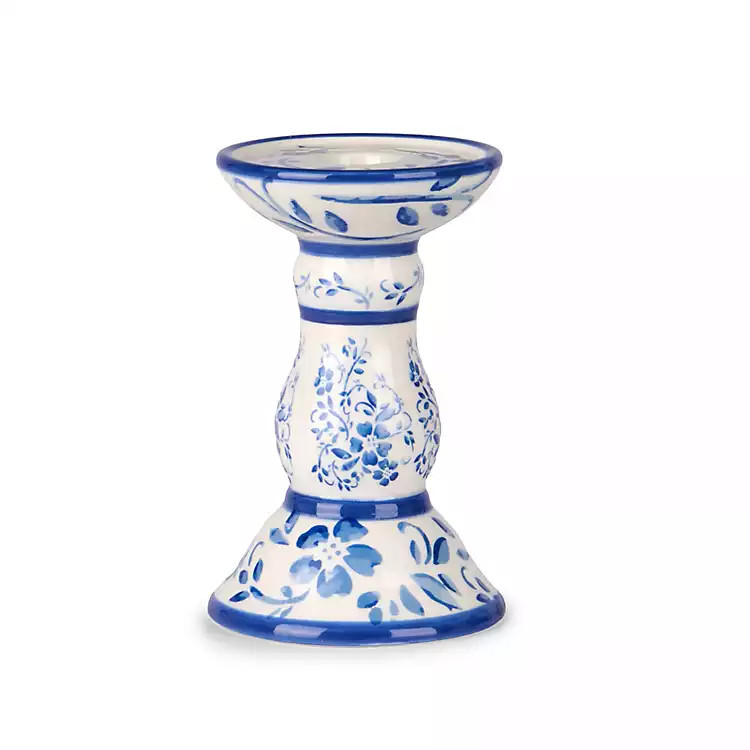 New! Blue Floral Ceramic Taper Candle Holder, 6 in. | Kirklands