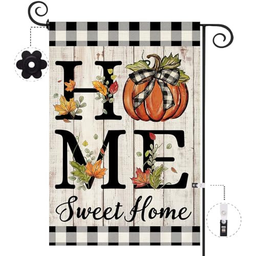 ORTIGIA Fall Pumpkin Garden Flag 12.5x18 Inch Double Sided Fall Autumn Thanksgiving Day Home Sweet Home Small Garden Flag Burlap Flag for Yard Lawn Patio Outdoor Outside Decor | Amazon (US)