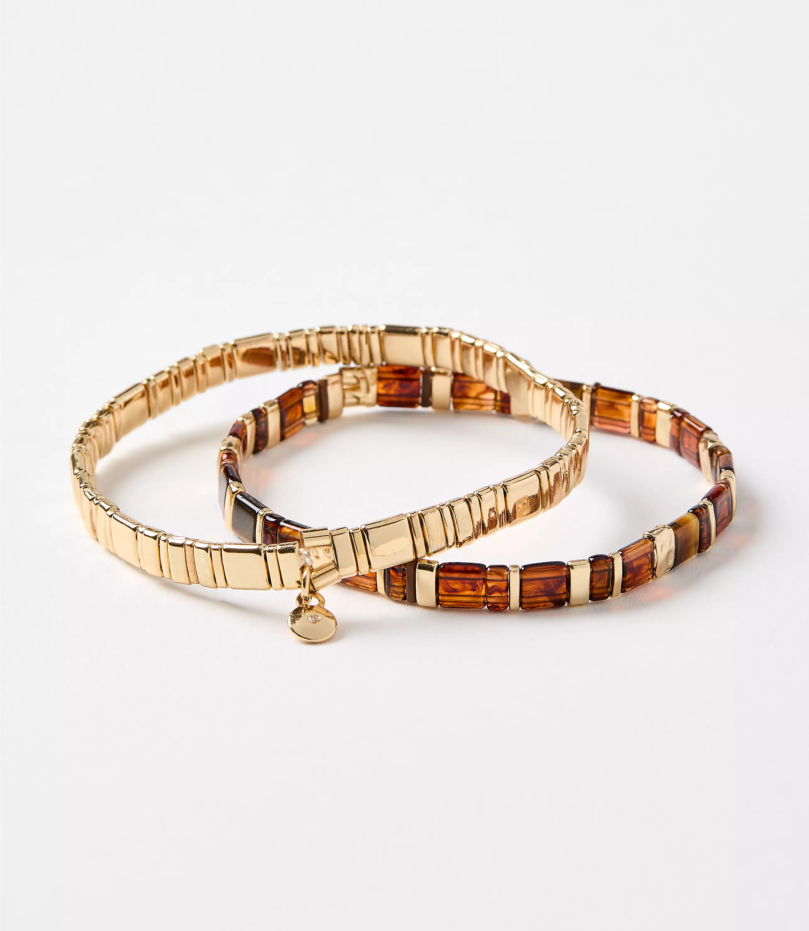 Tortoiseshell Print Pave Charm Chicklet Bracelet Set | LOFT