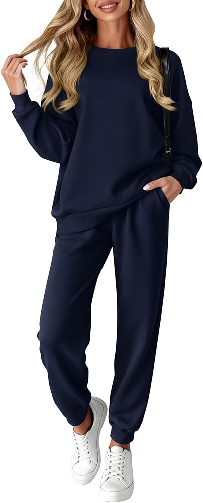 KIRUNDO Fall Sweatsuits Women 2 Piece Outfit 2025 Matching Lounge Sets Sweatshirt Jogger Sweatpan... | Amazon (US)