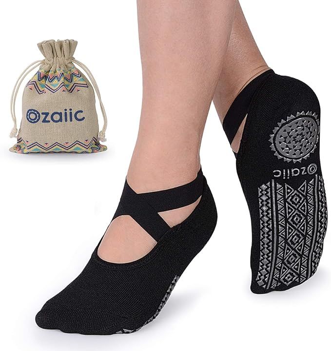 Ozaiic Yoga Socks for Women Non-Slip Grips & Straps, Ideal for Pilates, Pure Barre, Ballet, Dance, B | Amazon (US)